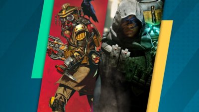 PS4和PS5上最棒的大逃殺遊戲宣傳美術設計，收錄《Apex英雄》、《Spellbreak》、《決勝時刻：現代戰域》與《Fortnite》。