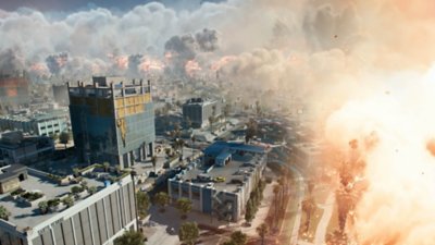 Snímka obrazovky z hry Battlefield REDSEC zobrazujúca oblasť Fort Lyndon obklopenú ohnivým kruhom.