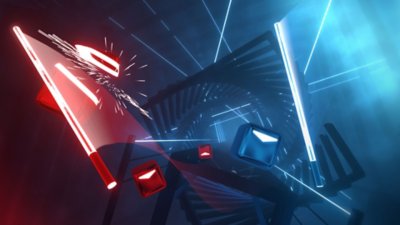 Captura de tela de Beat Saber mostrando o jogo em ação