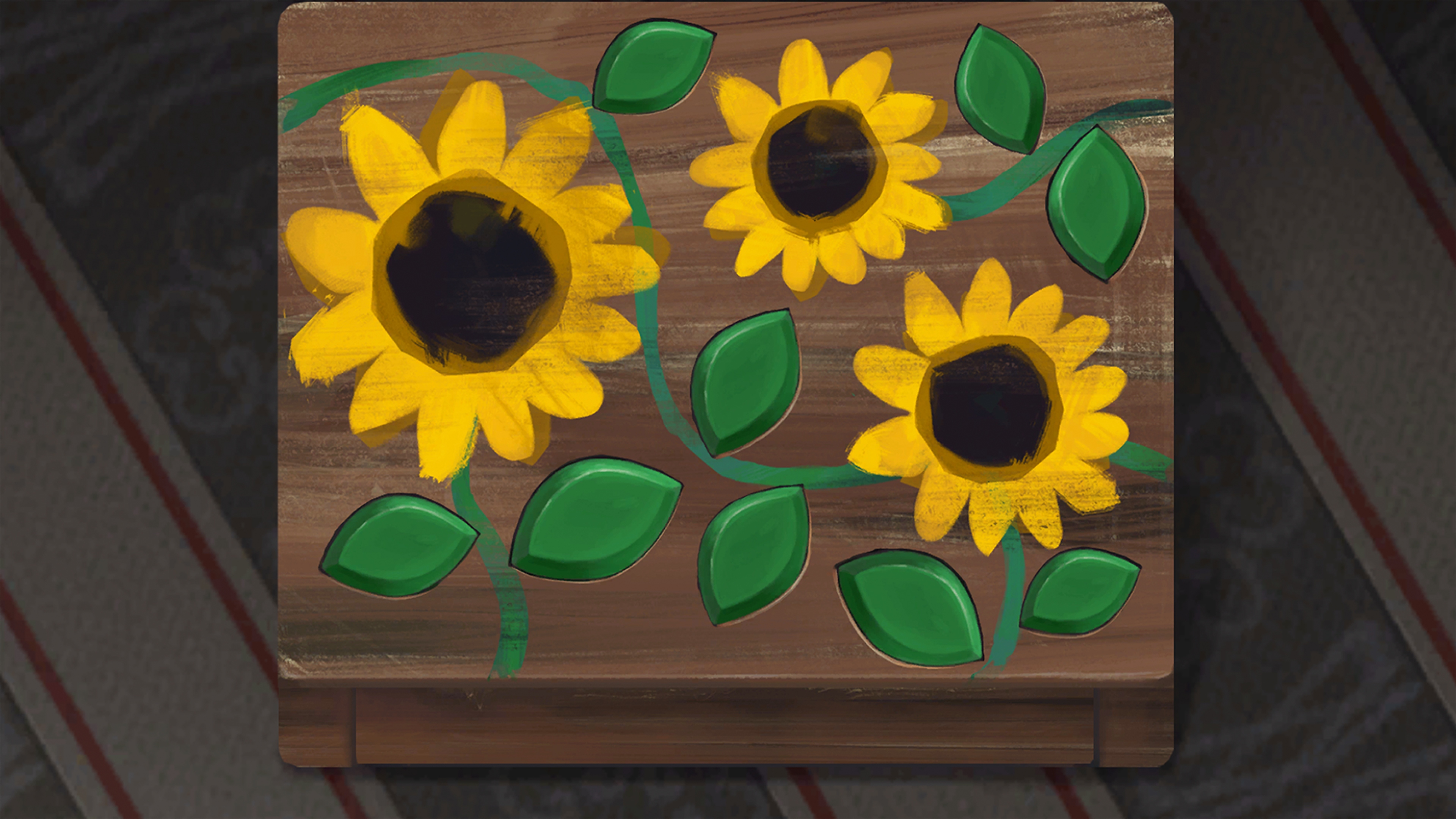 Behind the Frame: The Finest Scenery screenshot met daarop een schilderij met zonnebloemen