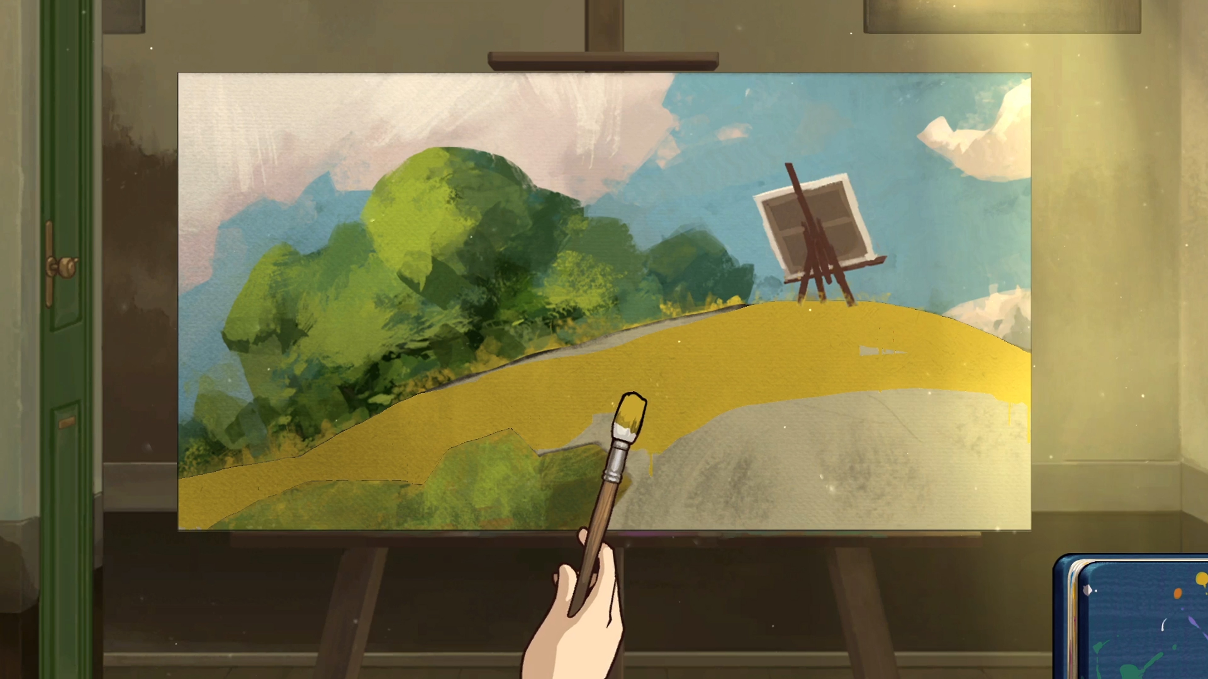 Behind the Frame: The Finest Scenery – zrzut ekranu przedstawiający malowidło z krajobrazem