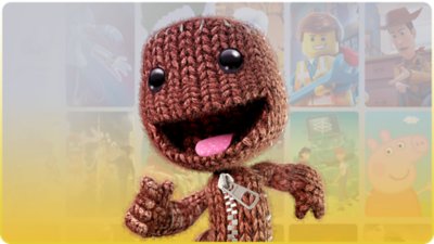 PS Plus promotional imagery featuring key art from Sackboy: A Big Adventure.