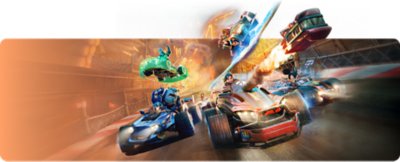 Disney Speedstorm art showing a wide variety of Disney and Pixar characters racing in different vehicles.