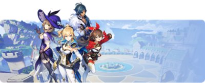 Genshin Impact art showing a four different characters