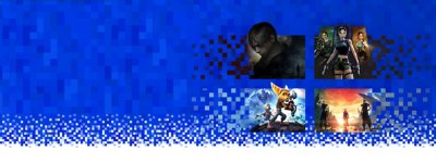 BIOHAZARD RE:4、トゥームレイダー I-III リマスター、ラチェット＆クランク、FINAL FANTASY VII REBIRTHの画像を配したPlayStationのおすすめ最新リメイク作品ページのヒーローアートワーク
