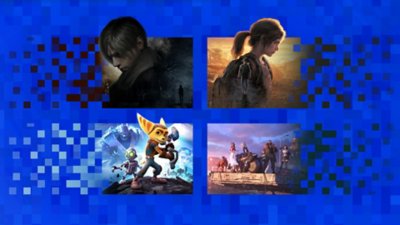 Best modern remakes for PlayStation artwork, featuring Resident Evil 4, The Last of Us Part I, Ratchet & Clank, and Final Fantasy VII Remake