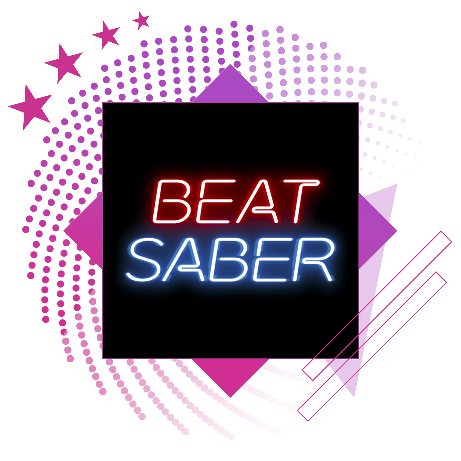 Najbolje ritmičke igre, naslovna slika s glavnom ilustracijom iz igre Beat Saber.
