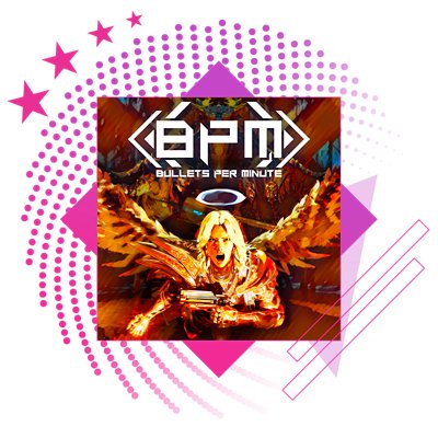 Best rhythm games feature image, featuring key art from BPM: Bullets Per Minute.