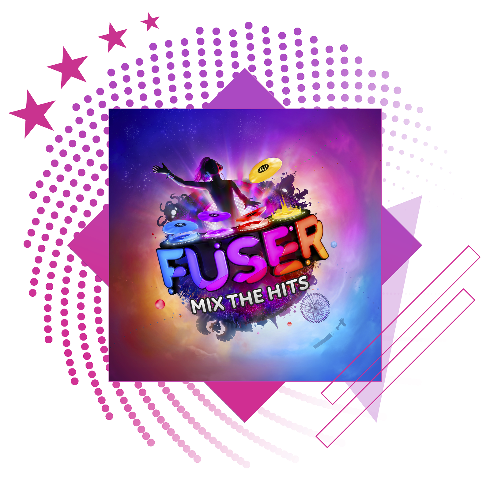 Image de présentation des meilleurs jeux de rythme, avec des illustrations et du gameplay clés de Fuser.