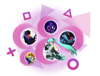 الصورة الفنية الترويجية لأفضل ألعاب الإيقاع الموسيقي على جهازي PS4 و PS5 تظهر فيها ألعاب Rock Band 4 و PaRappa the Rapper Remastered و Hatsune Miku Project Diva X و Beat Saber و Sayonara Wild Hearts.