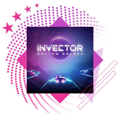 最佳节奏游戏的特色图像，展示《Invector: Rhythm Galaxy》的主题宣传海报