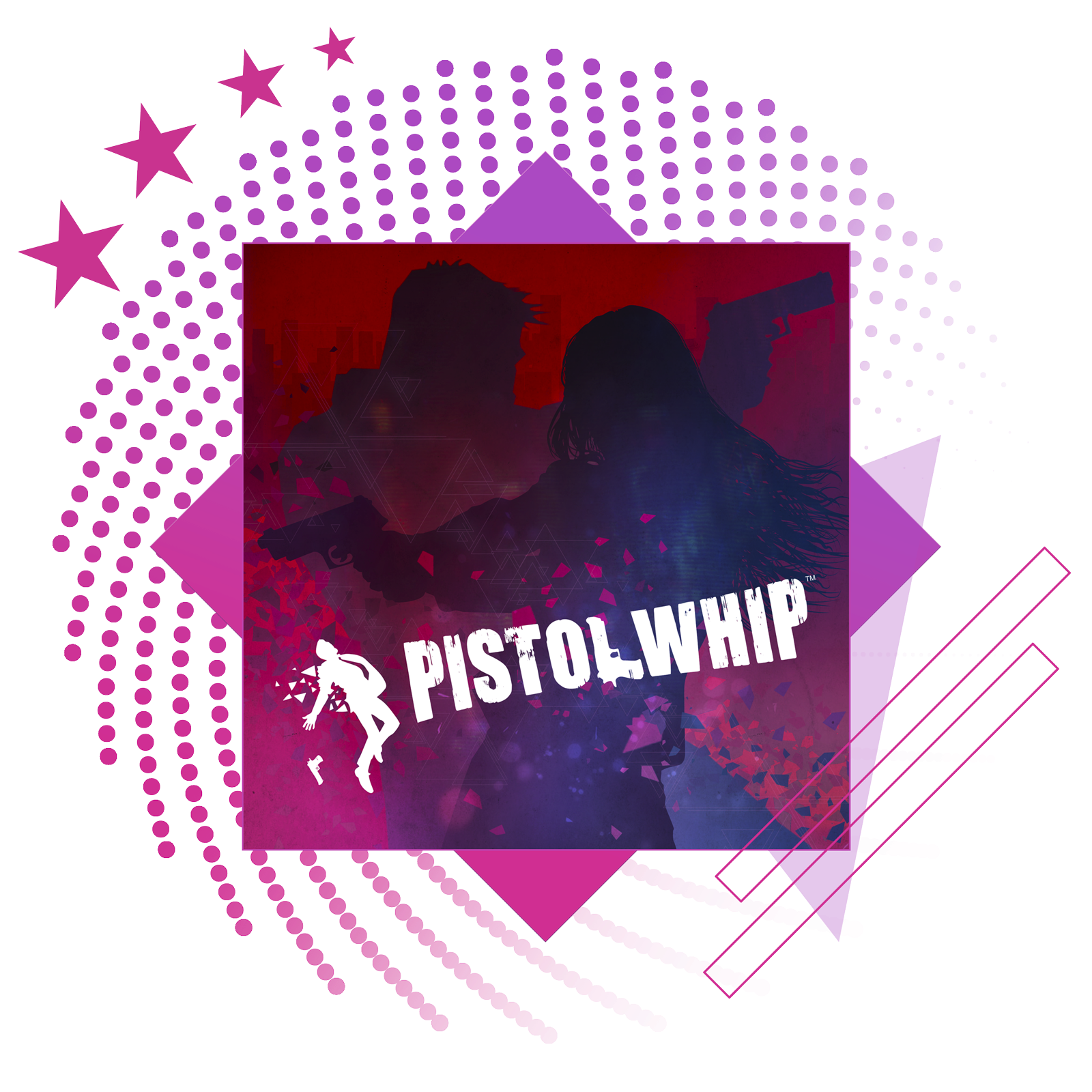 Imagen destacada de los mejores juegos de ritmo mostrando arte guía de Pistol Whip.