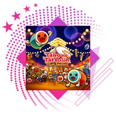 Best rhythm games feature image, featuring key art from Taiko No Tatsujin: Drumming Session.