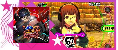 Best rhythm games feature image, featuring key art and gameplay from Persona 5: Dancing in Starlight.