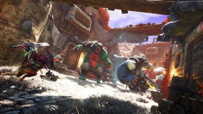 Captura de pantalla de Biomutant que muestra combate entre el jugador y los enemigos