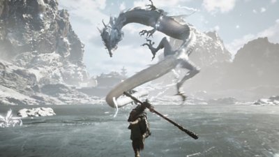 Captura de ecrã do Black Myth: Wukong com um encontro com um dragão voador