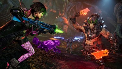 Captura de pantalla de Borderlands 4 que muestra a un personaje usando armas de energía con filo para acabar con los enemigos