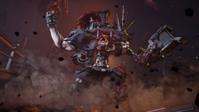 Borderlands 4 screenshot showing a robotic or android character roaring aggressively