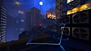 Captura de pantalla de Budget Cuts Ultimate que muestra al jugador apuntando una ballesta a dos robots