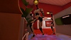 Captura de tela de Budget Cuts Ultimate mostrando o jogador se escondendo embaixo de uma mesa enquanto dois robôs o procuram