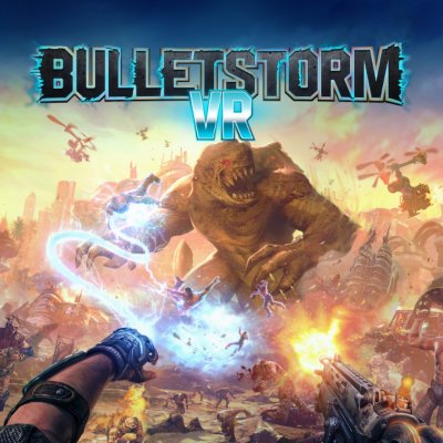 Arte promocional de Bulletstorm VR de unas pistolas disparando contra un monstruo