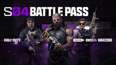 Arte promocional del Pase de batalla de la temporada 04 de Call of Duty: Black Ops 6 que muestra a tres personajes empuñando armas de la nueva temporada.