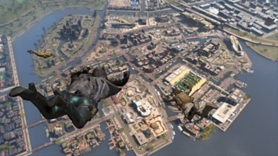 Call of Duty: Warzone screenshot showing an Operator skydiving into the new Vondel map