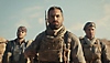 Call of Duty Vanguard – snímka obrazovky zachytávajúca tri postavy v púštnej bojovej výstroji