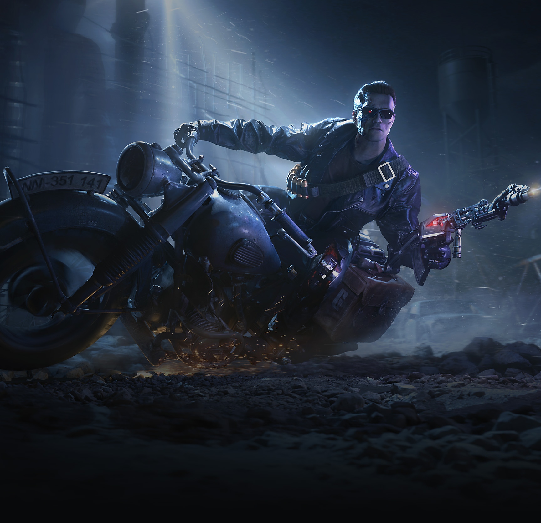 Grafik für zeitlich begrenztes Bundle "Terminator T-800", das den Terminator T-800 zeigt, wie er auf einem Motorrad fährt.