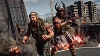 Call of Duty: Warzone screenshot showing the same character in two outfits, one 60s-era US military and the other a fantasy barbarian.