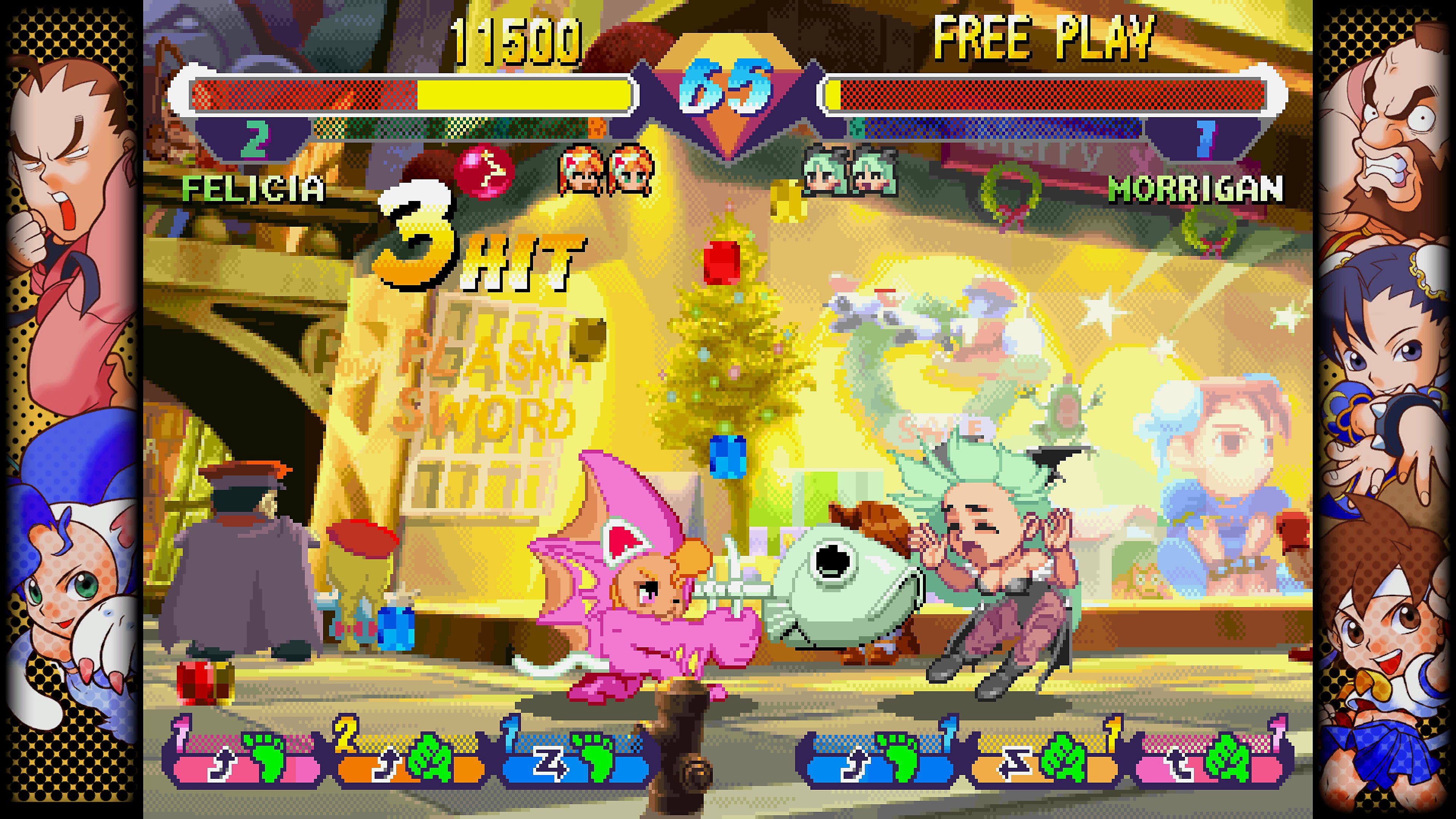 لقطة شاشة من Capcom Fighting Collection تعرض قتالاً بين شخصيتين