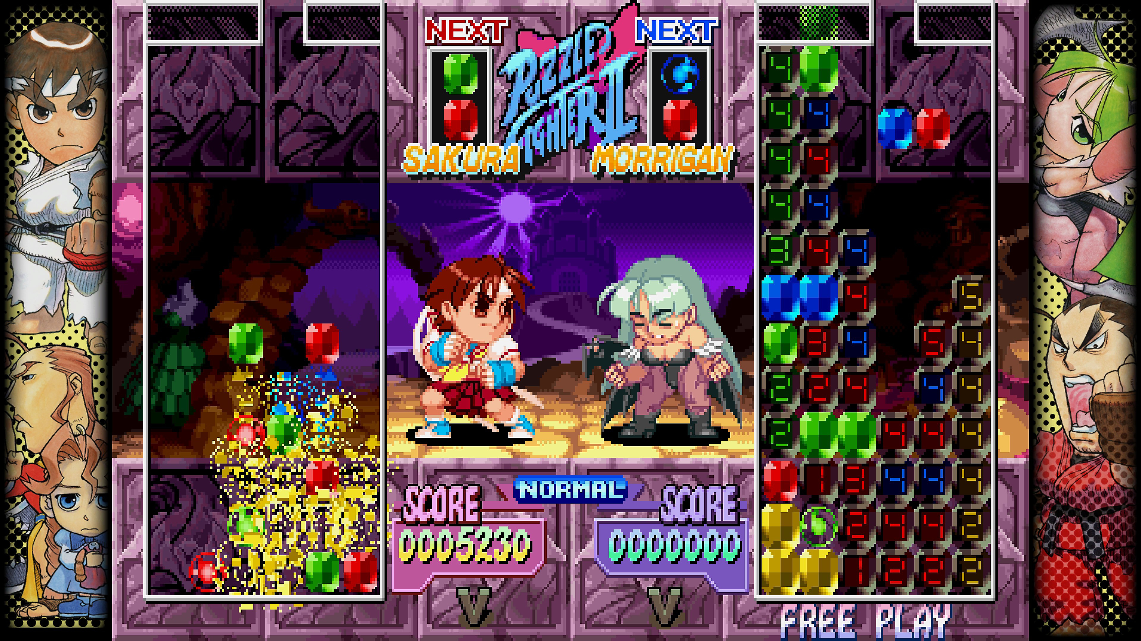 Skjermbilde fra Capcom Fighting Collection av en slåsskamp mellom to figurer