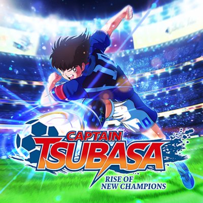 Captain Tsubasa: Rise of New Champions key art showing a player on a pitch kicking a soccer ball.