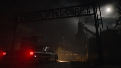 The Casting of Frank Stone – Screenshot, der den Eingang zu Cedar Steel Corp zeigt