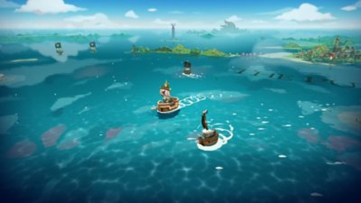 ภาพหน้าปก Cat Quest III แสดงให้เห็นเกมเพลย์การเดินเรือ