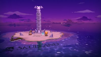 Cat Quest III – Capture d'écran montrant le personnage jouable près d'un lieu appelé la Tour de l'infini