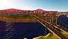 Cities: VR - captura de tela mostrando uma ponte suspensa conectando dois lados de um rio