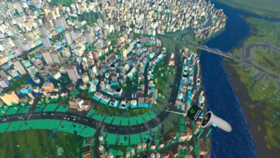 Cities: VR – Capture d'écran montrant un paysage urbain tentaculaire en pleine construction