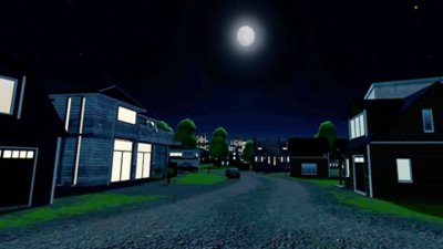 لقطة شاشة للعبة Cities: VR تعرض مشهدًا ليليًا في منطقة سكنية