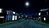 Cities VR - Istantanea della schermata che mostra un'ambientazione serale in una zona residenziale