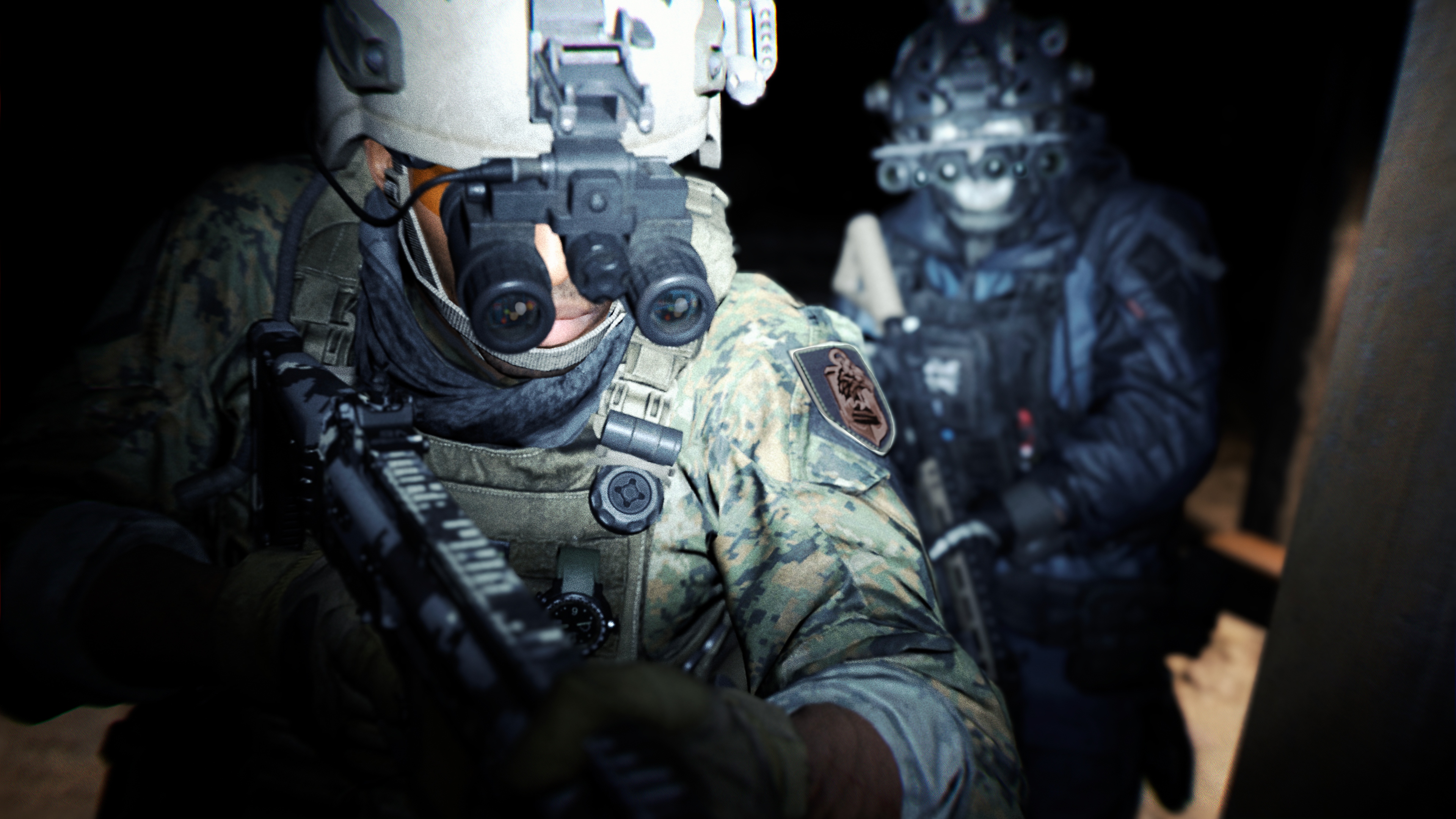 Call of Duty: Modern Warfare II (2022) - captura de tela mostrando um personagem usando óculos de visão noturna