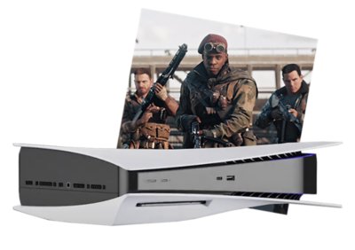 COD Vanguard - Illustration des fonctionnalités de la PS5, encadrée par la touche Carré de la PlayStation, qui montre l'usage des Cartes d'activité avec trois personnages visant avec leurs armes