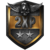 Call of Duty Vanguard double XP logo - a shield with a skull and two stars