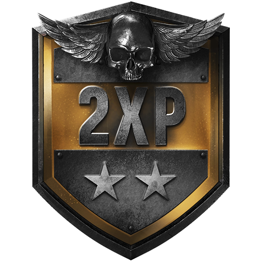 Call of Duty Vanguard double XP logo - a shield with a skull and two stars