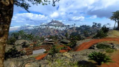Call of Duty Vanguard στιγμιότυπο οθόνης που απεικονίζει το τοπίο στον νέο χάρτη Warzone, Caldera.