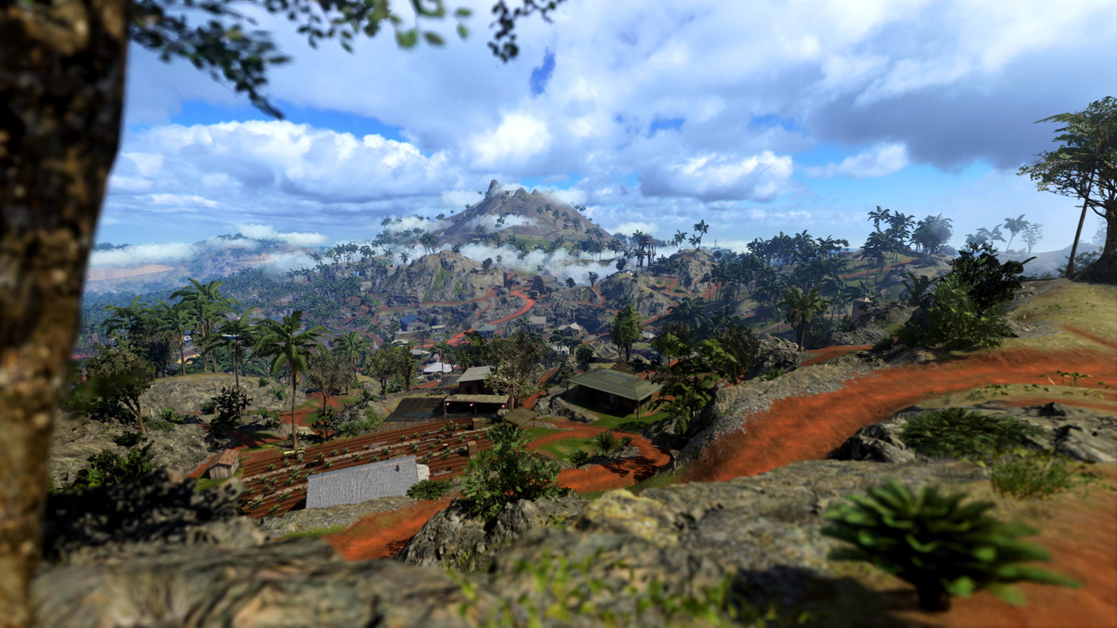 Captura de pantalla de Call of Duty Vanguard mostrando un paisaje del nuevo mapa de Warzone, Caldera.