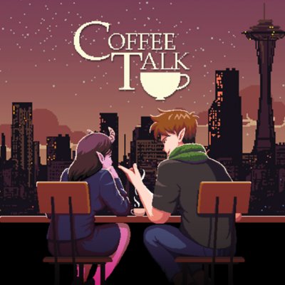 Coffee Talk key art showing two characters sitting down for a cup of coffee.