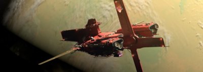 Concord – bild på ett rött rymdskepp som heter Northstar