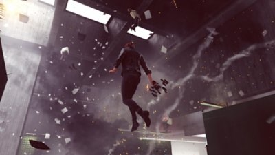 Control screenshot showing Jesse Faden levitating surrounded by debris