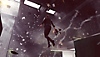 Snimka zaslona igre Control prikazuje Jesseja Fadena kako levitira okružen krhotinama